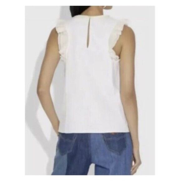 NWT Coach Sleeveless Cotton‎ Silk Ruffle Top Size 4 Lace Eyelet Studded Feminine - Picture 3 of 15